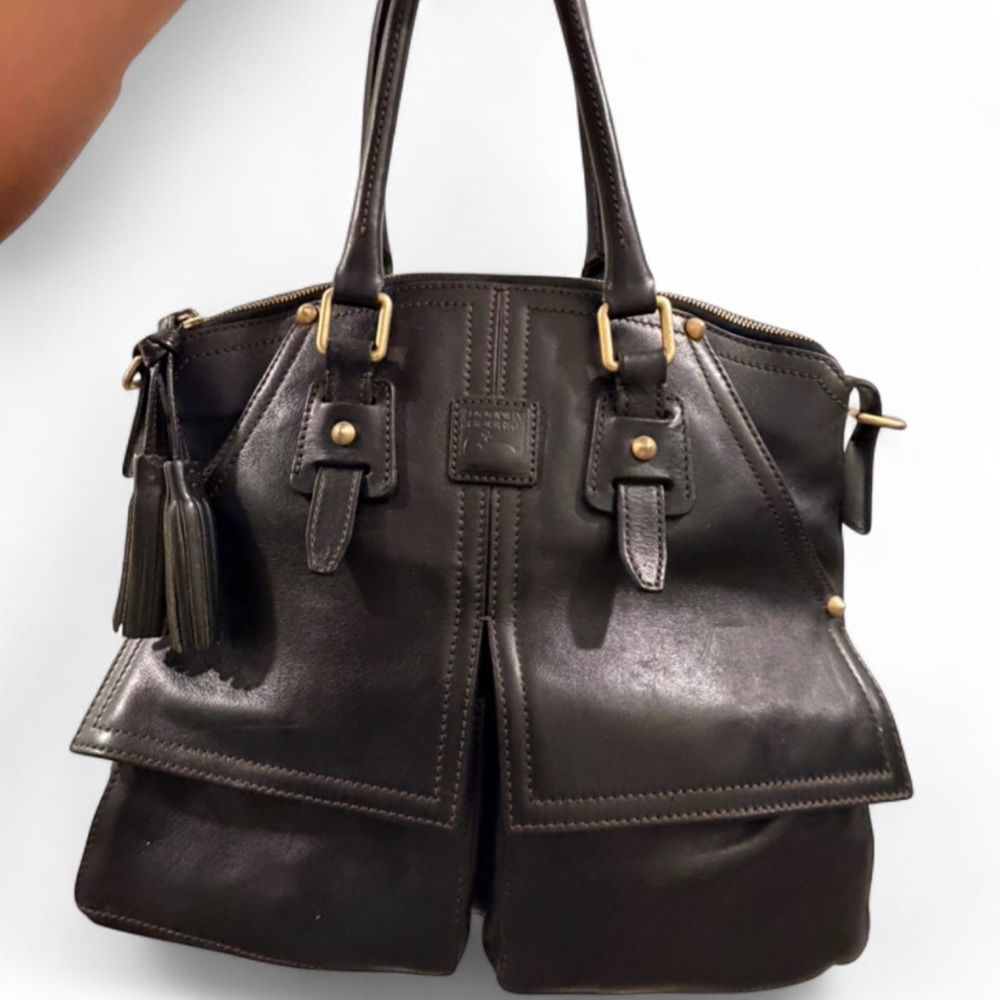 'Clayton' Satchel Dooney & Bourke Black Leather Handbag with Gold hardware